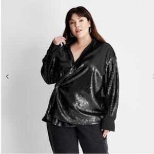 Future Collective- Kahlana Barfield Black Sequin Button Down Shirt